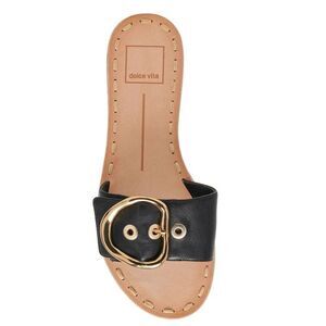 Dolce Vita Danna Slide Sandal Size 7 Black Rich Leather Open Toe Buckle Detail
